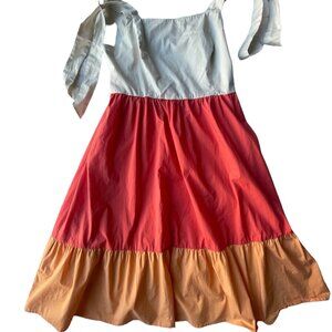 MARC NEW YORK  Colorblock Tiered Smocked Bows Midi Dress SZ LARGE